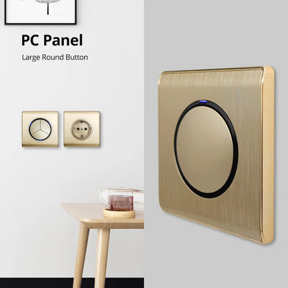 Wallpad Luxe 1–4-Gang Lichtschakelaar met Blauw LED & Geïntegreerd Stopcontact (TV/RJ45/TEL)