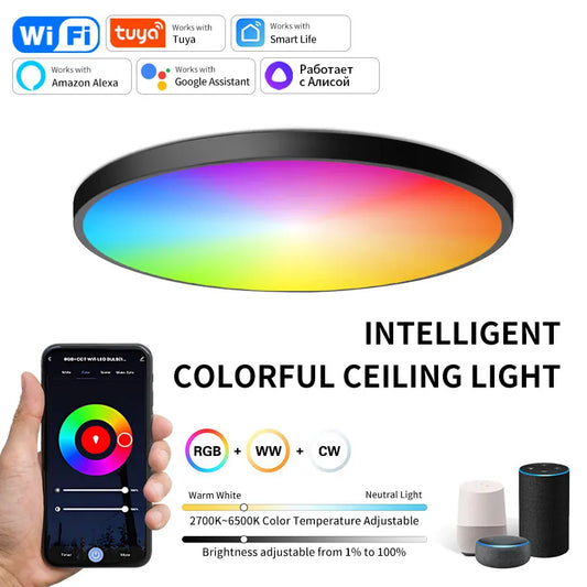 Tuya WiFi Slimme RGB LED Plafondlamp – Dimbaar, App-bediening & Spraakbesturing (Alexa & Google)